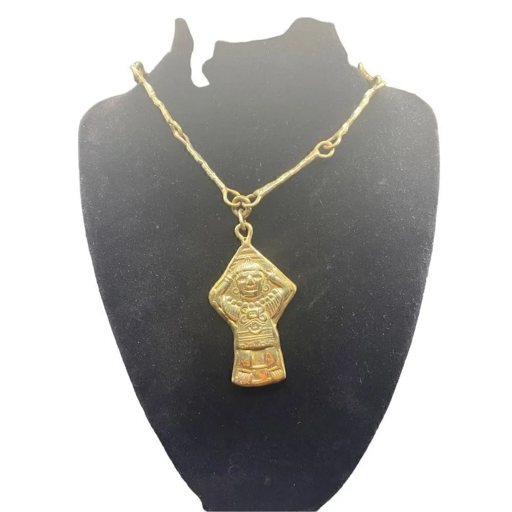 Vintage Pal Kepenyes brass ethnic Mexican pendant charm necklace